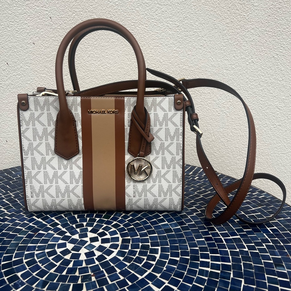 NWT Michael Kors Tan and White Satchel